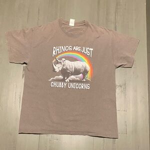 Gray T-Shirt with Rhino and Rainbow Design